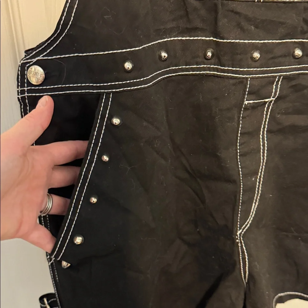 TRIPP NYC Darkstreet Studded Overalls Shorts Black Goth Punk size large - Picture 4 of 7